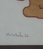 Rare Vintage Snoopy Hugging Woodstock Detailed Fine Stick Art 5 1/2" x 7 1/8" Framed Picture Pto Vallarta, Jal Arturo Hernandez Mexico
