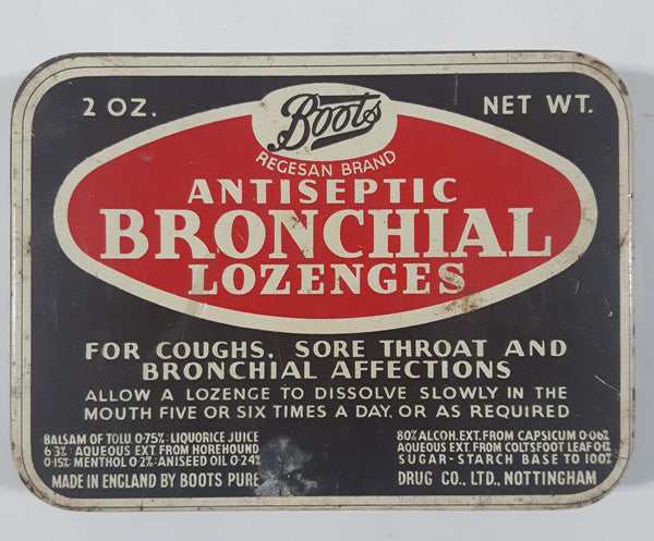 Vintage Boots Pure Drug Co. Ltd. Regesan Antiseptic Bronchial Lozenges Tin