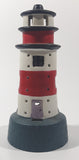 Red and White Lighthouse Shaped 7 1/2" Tall Hand Painted Ceramic Tea Light Candle Holder