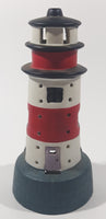 Red and White Lighthouse Shaped 7 1/2" Tall Hand Painted Ceramic Tea Light Candle Holder