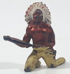 Vintage Native Indian Chief Warrior Kneeling 1 3/4" Tall Cast Iron Toy Figure