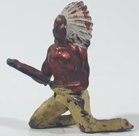 Vintage Native Indian Chief Warrior Kneeling 1 3/4" Tall Cast Iron Toy Figure