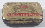 Rare Antique 1940s Hinks Wells & Co's Selected Pens Birmingham England Small Tin Metal Container EMPTY