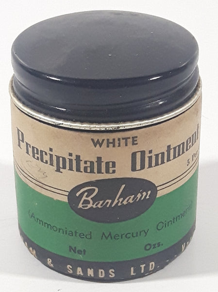 Rare Antique Barham White Precipitate Ointment 2" Tall Brown Glass Jar with Metal Lid
