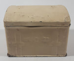 Vintage White Painted 4 3/4" Wide Treasure Chest Style Embossed Metal Recipe Box
