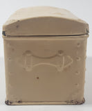 Vintage White Painted 4 3/4" Wide Treasure Chest Style Embossed Metal Recipe Box