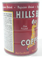 Vintage 1950s Hills Bros. Coffee One Pound Red 5 3/8" Tall Metal Can