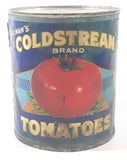 Vintage Bulman's Coldstream Brand Standard Quality Tomatoes 4 3/4" Tall Metal Food Can with Paper Label