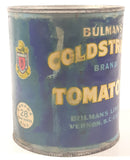 Vintage Bulman's Coldstream Brand Standard Quality Tomatoes 4 3/4" Tall Metal Food Can with Paper Label