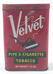 Vintage Velvet Pipe & Cigarette Tobacco 1 1/2 Oz. Red 4 1/2" Tall Hinged Metal Tin