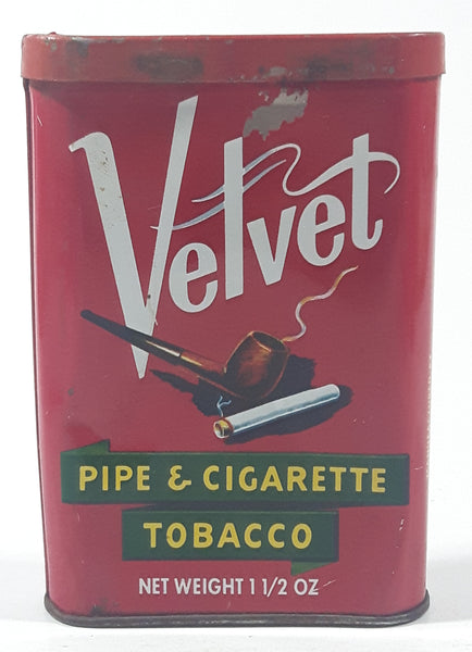 Vintage Velvet Pipe & Cigarette Tobacco 1 1/2 Oz. Red 4 1/2" Tall Hinged Metal Tin