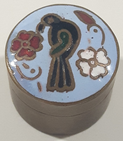 Vintage Clossoine Hand Painted Enamel Brass Tiny 7/8" Trinket Box Made in India