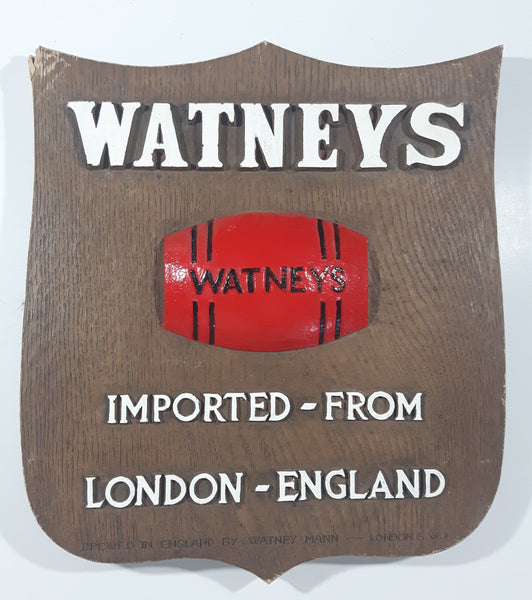Vintage Watney's Beer Imported From London England Faux Wood Crest Shaped 11 3/4" x 13 3/4" Fiber Glass 3D Sign