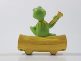Rare Aspen Henson Muppets Kermit The Frog Playing Banjo on Yellow Log Shaped 3" Toy Car Vehicle
