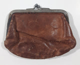 Vintage Brown Leather Coin Change Purse with Snap Clasp