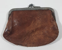 Vintage Brown Leather Coin Change Purse with Snap Clasp