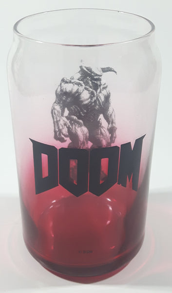 Doom Computer and Video Game Can Shaped Red and Clear 5 1/4" Tall Glass Cup
