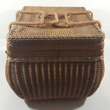 Vintage Large Tightly Woven Bowed Wicker Picnic Basket with Lid