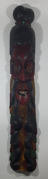Vintage Tiki God Hand Painted Large 42" Tall Carved Wood Mask Wall Hanging