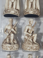 Hawaiian Monarchy Collectors Edition Kamehameha I King of Hawaii Queen Tiki Warriors and Gods Carved Resin Chess Set (32 Pieces) White Queen Missing Hand