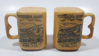 Rare Vintage Ponderosa Ranch Ranch House Nevada, U.S.A. 2 7/8" Tall Tan Glazed Ceramic Salt and Pepper Shaker Set with Handles