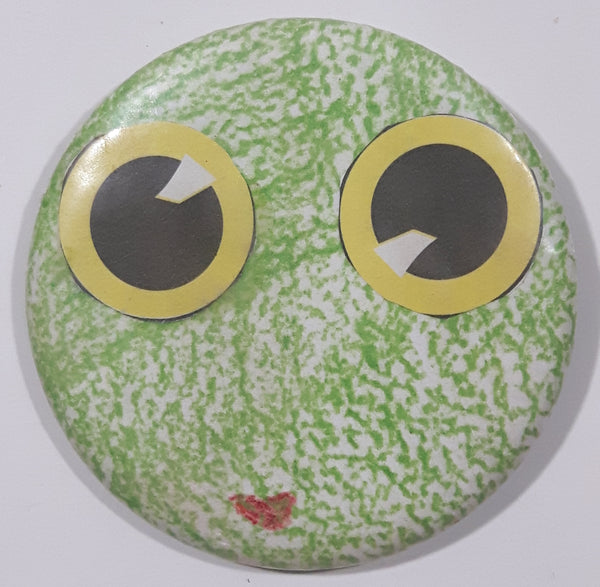 Green and White Yellow Eyed Face 2 1/8" Round Button Pin
