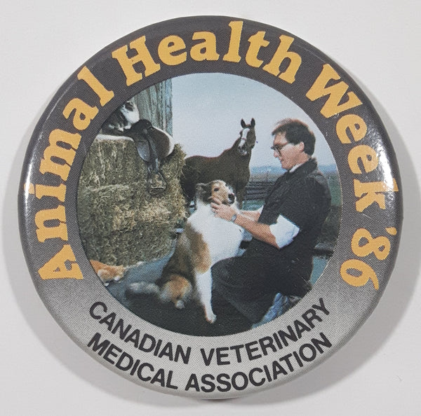 Animal Health Week '86 Canadian Veterinary Medical Association 2 1/8" Round Button Pin