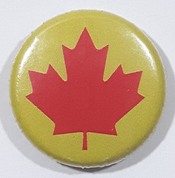 Red Canadian Maple Leaf Yellow 1" Round Button Pin