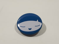 White Cat with One Ear Blue 1" Round Button Pin