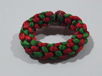 Red and Green Thread Christmas Wreath 1 3/4" Brooch Pin