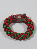 Red and Green Thread Christmas Wreath 1 3/4" Brooch Pin