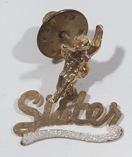 Sister Angel Themed 7/8" x 1" Gold Tone Metal Pin