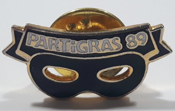 PartiGras 89 Black Masquerade Mask 3/8" x 7/8" Enamel Metal Lapel Pin