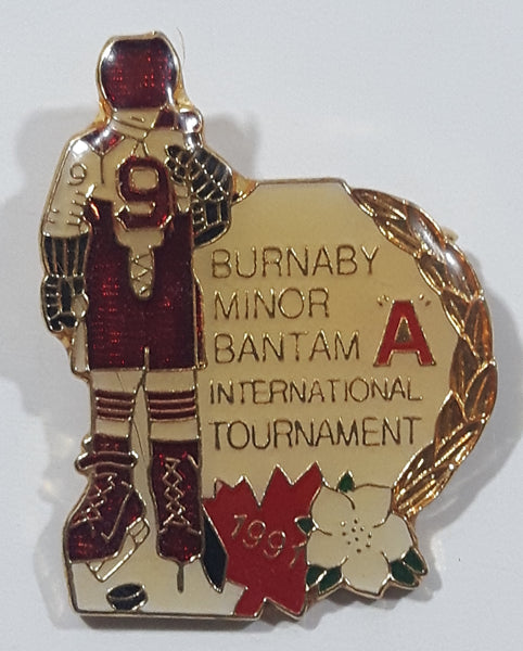 1991 Burnaby Minor Bantam International Tournament Ice Hockey 1 1/8" x 1 3/8" Enamel Metal Lapel Pin