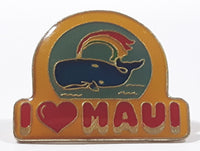 Vintage I Love Maui Whale and Rainbow Themed 7/8" x 1" Enamel Metal Lapel Pin