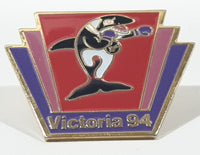 Victoria 94 XV Commonwealth Games Klee Wyck Orca Killer Whale Mascot Limited Edition 1 1/4" x 1 1/4" Enamel Metal Lapel Pin