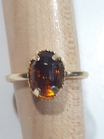 Dark Amber Brown Plastic Gemstone Metal Toy Ring