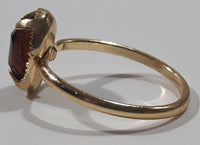 Dark Amber Brown Plastic Gemstone Metal Toy Ring