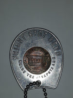 Vintage Bright Spot Reno Where The Jackpots Are 1971 One Cent Penny Inset in Aluminum Horseshoe Shaped Key Chain