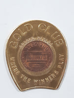 Vintage Gold Club Sparks Nevada Where The Winners Play 1969 One Cent Penny Inset in Gold Tone Metal Horseshoe Shaped Charm