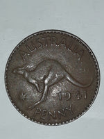 1941 Australia King George VI Penny Copper Metal Coin