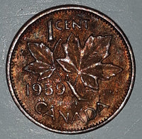 1959 Canada Young Queen Elizabeth II 1 Cent Copper Metal Coin