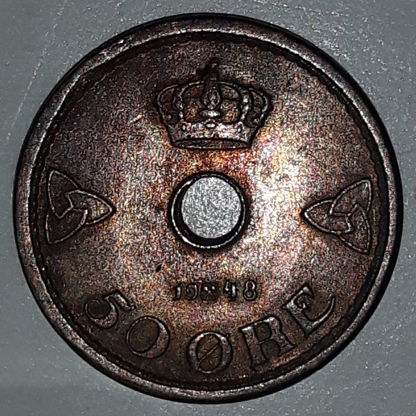 1948 Norway 50 Ore Metal Coin