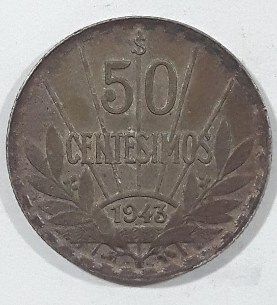 1943 Urugay Articas 50 Centesimos .720 Silver Metal Coin