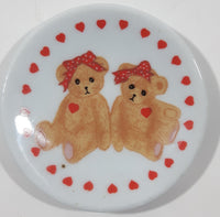 Two Brown Bears with Red Hearts and Red Bows 2 3/4" Miniature Play Set Porcelain Tea Cup Saucer Plate