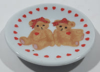 Two Brown Bears with Red Hearts and Red Bows 2 3/4" Miniature Play Set Porcelain Tea Cup Saucer Plate