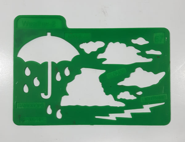 1989 HFC Weather-2 #67 Umbrella Raindrops Clouds Lightning Green Plastic Stencil