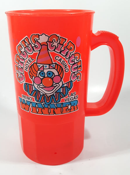 Vintage Betras Super Liter Circus Circus Hotel Casino Reno Las Vegas Winner Bright Orange 7" Tall Plastic Mug Cup