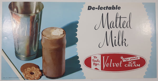 Vintage We Proudly Offer Velvet Price Winning Ice Cream De-lectable Malted Milk Store Window Advertisement