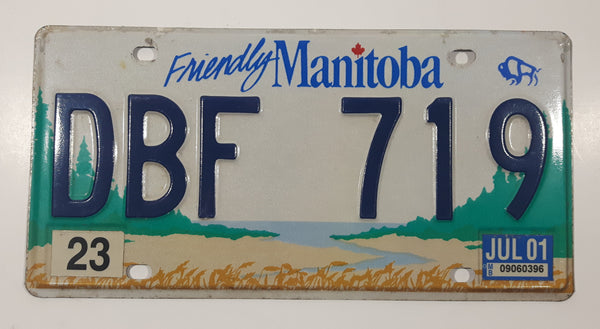 2001 Friendly Manitoba Blue Bison Metal Vehicle License Plate Tag DBF 719